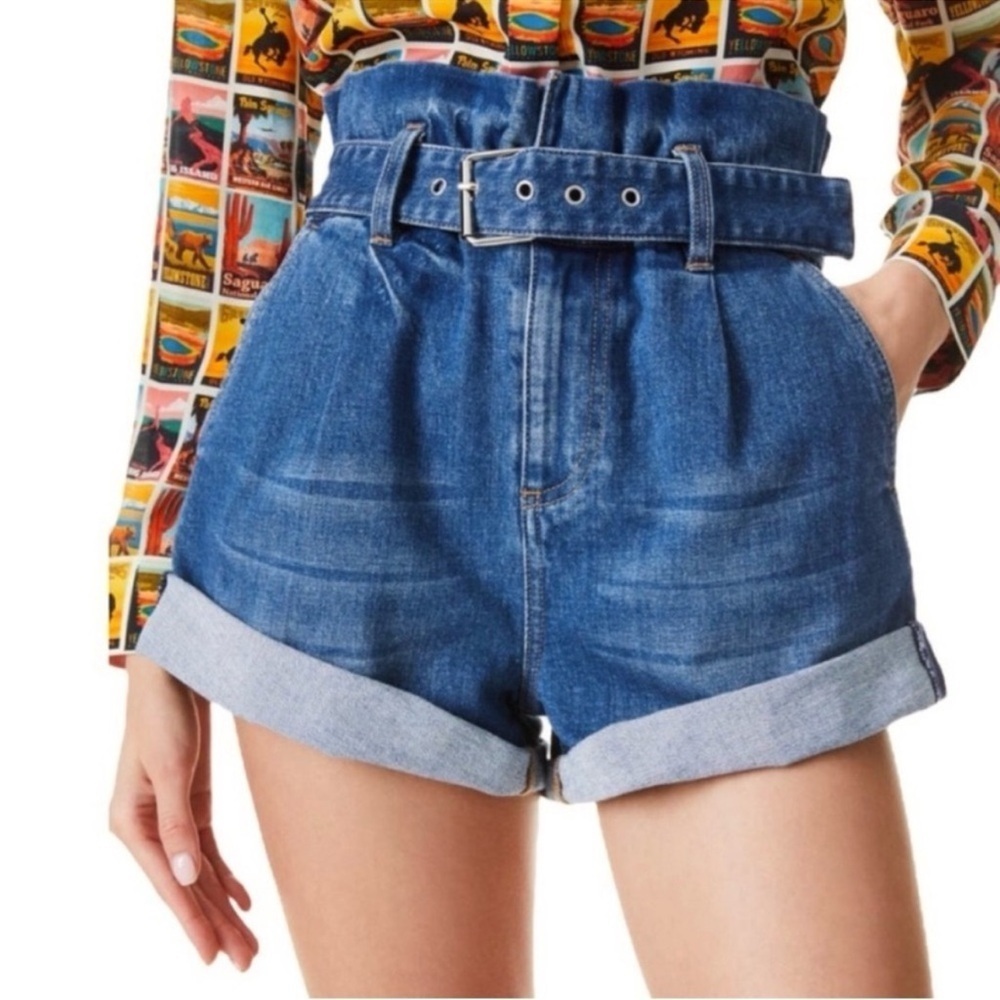 Alice + Olivia Rosemary Paper bag Denim Shorts Size 28 Missing Belt